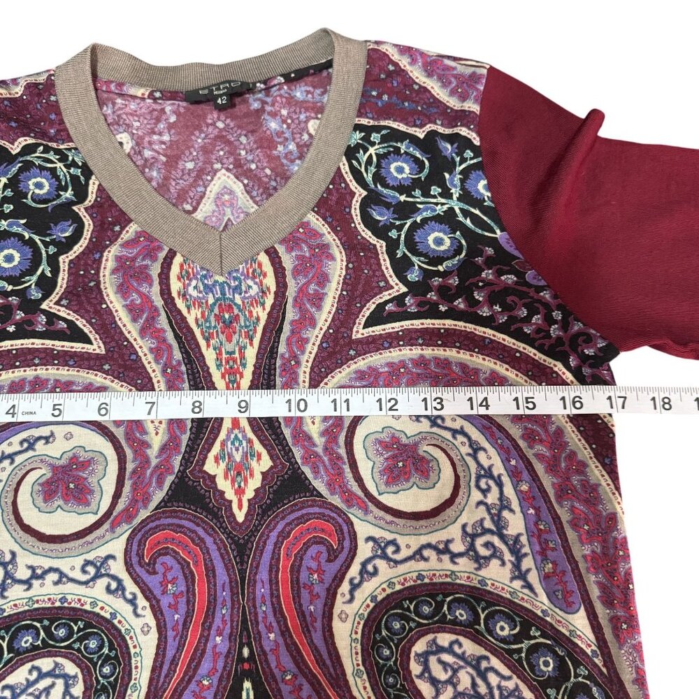 Etro Milano Womens Paisley Wool Viscose Knit Long Sleeve Top Red Multicolor EU42 - Picture 6 of 7